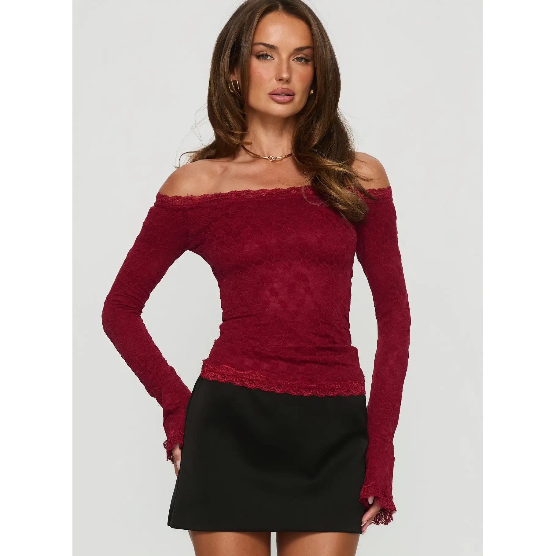 Mochapella Off The Shoulder Top Burgundy