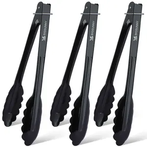 9 Inch Kitchen Food Tongs, Aluminum Alloy, 3 Piece Set, BBQ Tongs, Chef Serving, Thick Self-Serve Tongs, Korean Barbecue Tongs