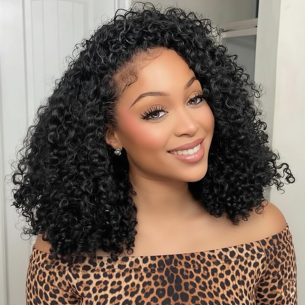 Bling Hair Half Wig Human Hair Wigs 250% Half Wig Kinky Curly Human Hair Wigs 3 In 1 Invisible Hairline With Drawstring Seamless