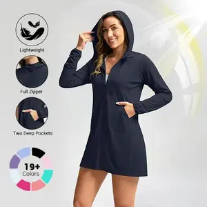 Women's UPF 50+ Sun Protection Swim Crochet Bikini Cover Up Full Zipper Hoodie Long Jacket SPF Lightweight Beach Cover Ups for Women SummerVibes