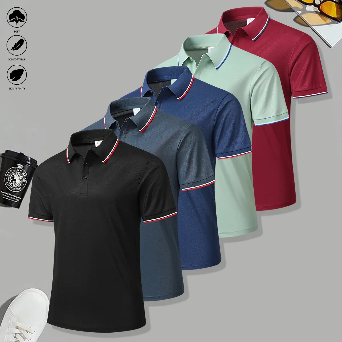 Black + Gray + Navy Blue + Light Green + Burgundy