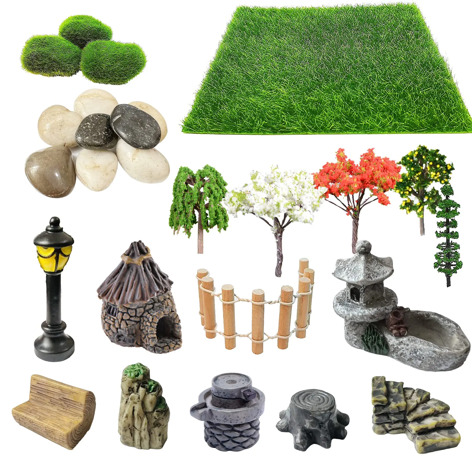 26Pcs Fairy Theme Garden Miniatures Set - Artificial Grass, Model Trees, Terrarium Ornaments, Dollhouse Supplies, Bonsai Craft Tools for Crafting Fun