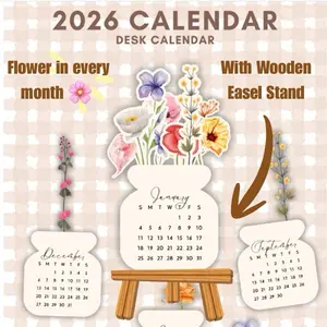 2026 Flower Vase Calendar with Wooden Easel Stand for office desktop, school, perfect for gifts this Christmas,year end party