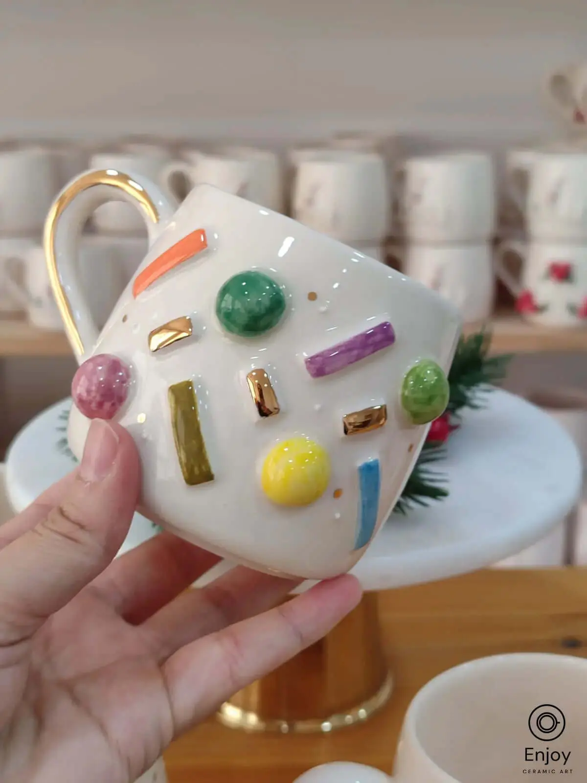 Candy Sprinkles Ceramic Mug with Gold Handle - Ideal Climber's Gift