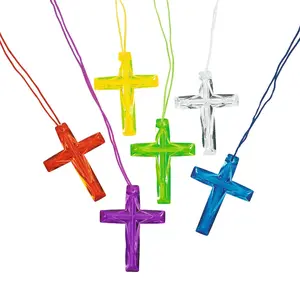 26" Bulk 48 Pc. Religious Crystal Cross Clear Plastic Necklaces