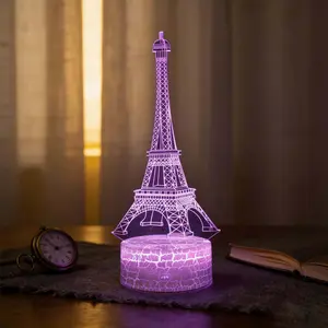 Eiffel Tower 3D Illusion LED Night Light 16 Color Change Dimmable Touch & Remote Control Table Lamp For Christmas Birthday Gift Dad Mom Kid Boy Girl