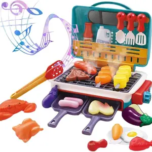 Kids BBQ Grill Playset with Lights & Sounds, Spray Food, Role Play Kitchen Accessories, Kitchen Toys, Pretend Cooking Set, Gift for Boys & Girls Aged 3-6+