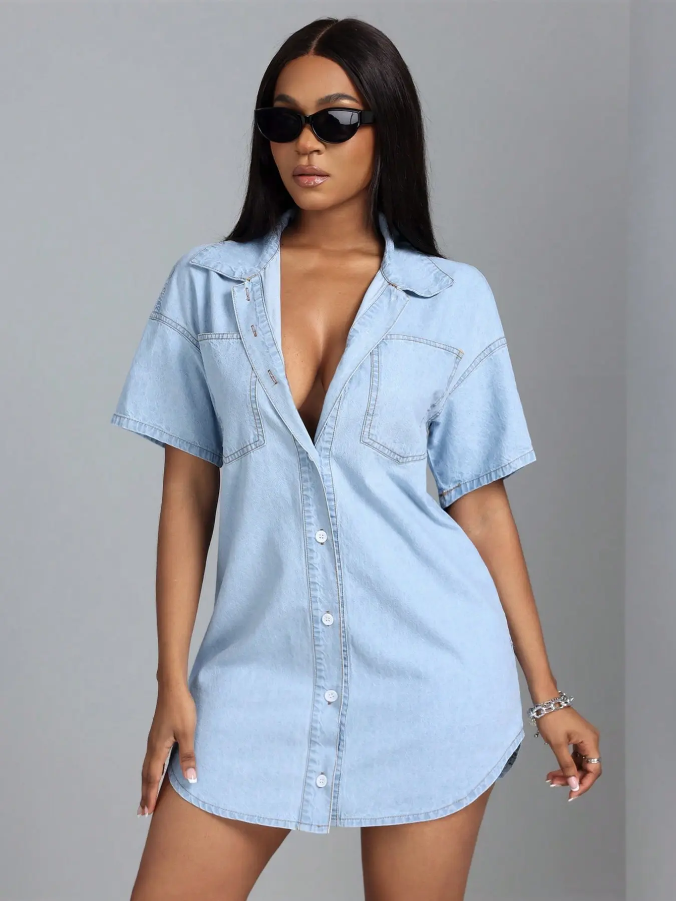 Elegant Summer Women's Lapel Short Sleeve Slim Fit Dress, Single Button  Denim Shirt Mini Skirt, Stylish Casual Wear, Casual Jean Dress, Casual  Denim Dresses - TikTok Shop