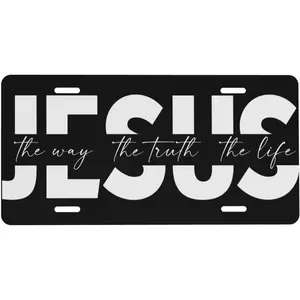 Christian Quote John 14:6 "Way, Truth, Life Jesus" Aluminum License Plate, 6x12 in Standard Size Auto Vanity Tag for Car Truck, Easy-Mounting Inspirational Metal Cover with 4 Holes