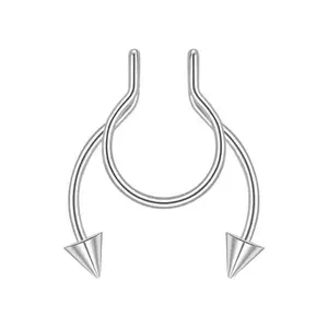 2 count Hot Selling Stainless Steel U-shaped Pointed Cone Without Perforation, Fake Nose Ring, Nose Clip, Nose Decoration