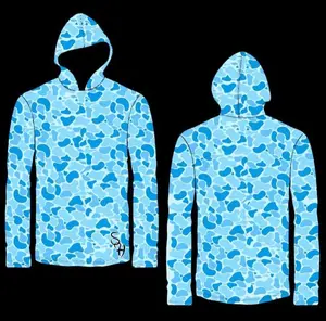 Blue Camo Dri Fit Hoodie - 100% Polyester Interlock, Moisture Wicking, Stain Release, Odor Resistant, Ultra Tight Knit, Snag Resistant