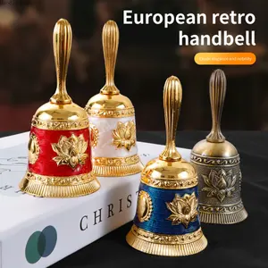 Vintage Brass Hand Bell, Unique Retro Service Call Bell, Metal Dinner Bell with Clear Sound, Creative Desk & Restaurant Attention Bell, Classroom, Reception, Elder Care & Home Use Decorative Bell, Gift Idea