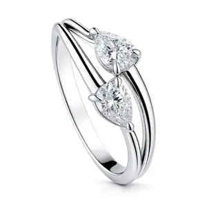 BERRICLE Sterling Silver Bypass 2-Stone Promise Rings Split Shank Ring for Her, Cubic Zirconia CZ
