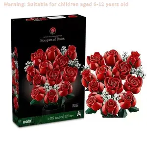 New Romantic Rose Bouquet Building Block Set 10328 Creative Home Desk Plant Decoration Building Blocks Toy Birthday Gift for Women