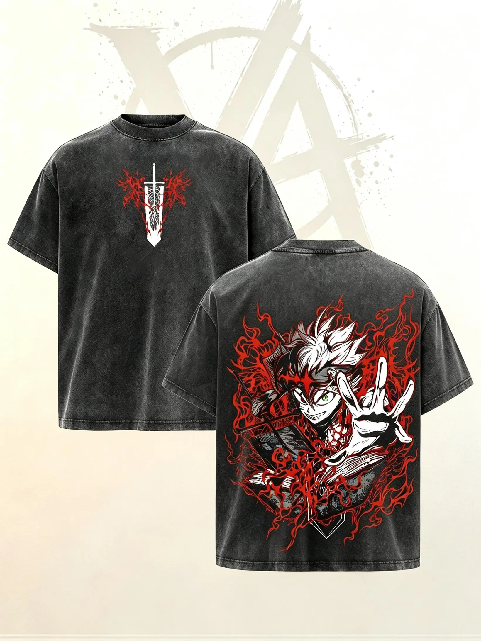 [AVT]Asta Demon Form Vintage Washed T-Shirt – Black Clover Anime Character Graphic Tee, Hoodie / Sweatshirt Oversized Streetwear, Soft Cotton Unisex Apparel, Anti-Magic Inspired Casual Top, Gift for Anime Fans,humor symbol tshirt,funny student shirts mens