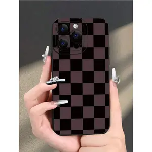 Fashionable Dark Checkerboard Pattern Design Theme Aesthetic Cute Phone Case,Suitable for iPhone17/iPhone17 air/iPhone17 pro/iPhone17 pro max/16 Pro Max/15 Pro Max/14 Pro Max/13 Pro Max/12 Pro Max/11 Pro Max , Compatible With Samsung Galaxy Series A54/A53