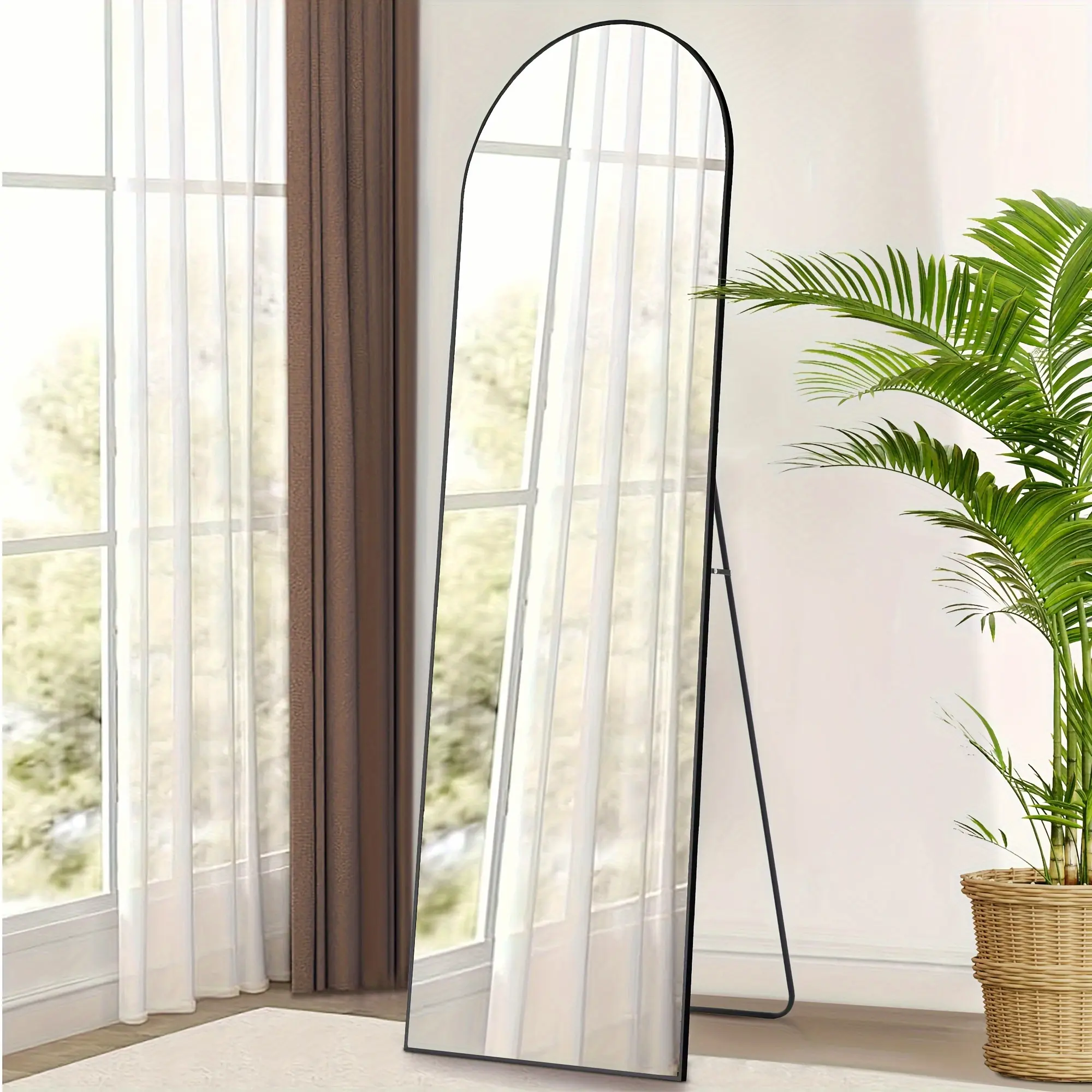 Arched Full Length Mirror with Free Standing & Leaning/Hanging Mount - Tall Vertical Oval Arch Design, Full-Body Mirror Suitable for Living Room, Bedroom, Cloakroom - Modern Simple Aluminum Frame Vertical Mirror