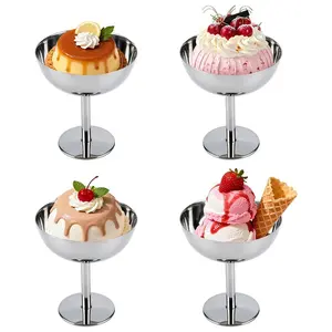 4 PCS 190ml 304 Stainless Steel Footed Ice Cream Cups Modern Minimalist Stylish Drinkware Mirror Polished Easy to Clean for Home Gathering Hotel Restaurant Dessert Shop Wedding Party Outdoor Cocktail Cups