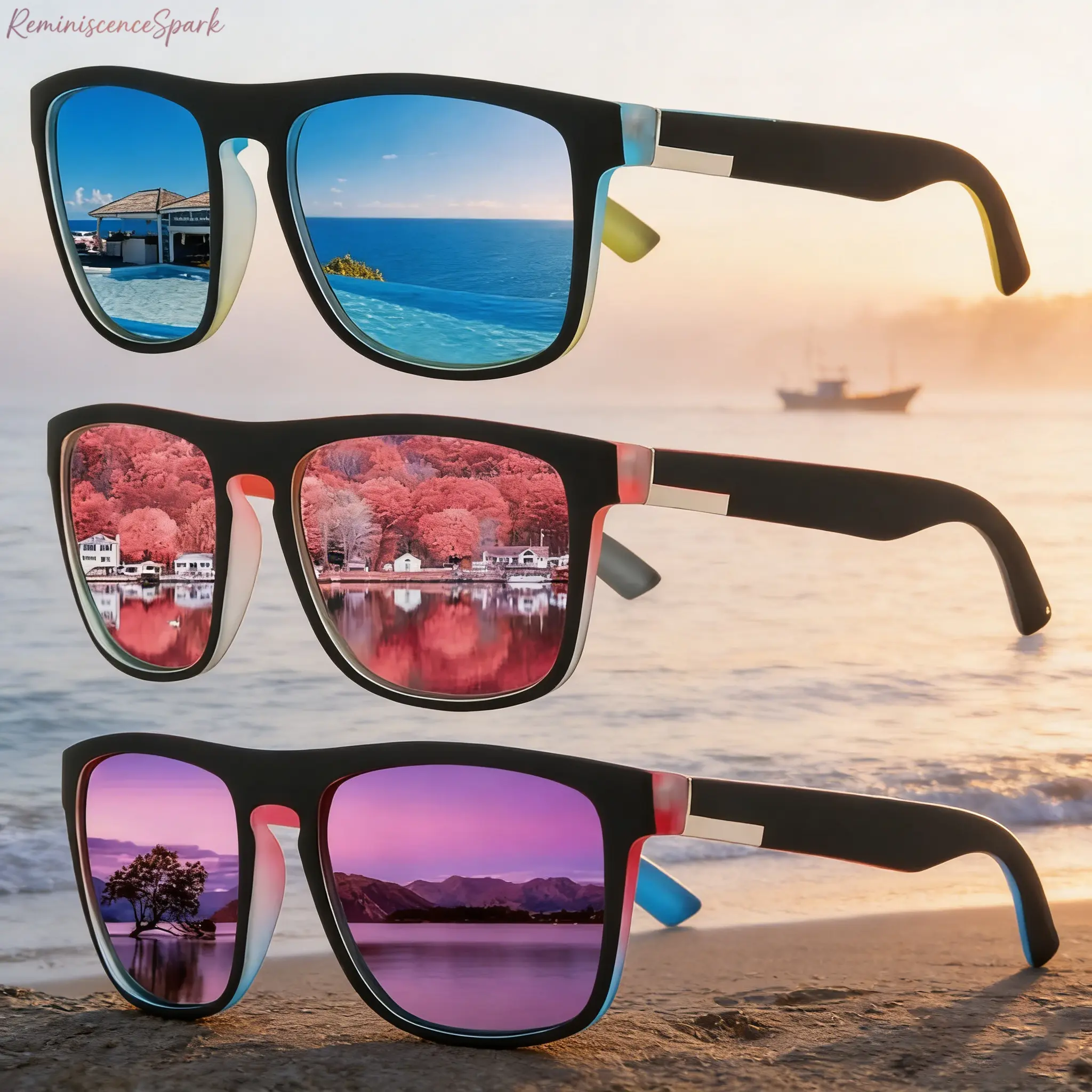Unisex 3-Pack Classic Square Polarized Sunglasses - UV400 Anti-Glare Saltwater Sports Eyewear, Lightweight Retro Shades for Driving, Outdoor Sports, Everyday Casual Wear