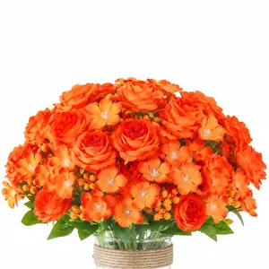 6pcs Peony Rose Hydrangea Mixed Floral Arrangement, Gradient Bud Artificial Flowers, Wedding Party Decor, Halloween Thanksgiving