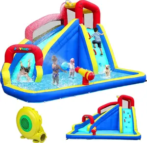 JOYMOR Inflatable Water Slide Park wtih Splash Pool, Climbing Wall, Water Cannon,Blow up Water Slides for Backyard Outdoor Fun Summer Water Plays for Party Birthday Gift (Blue & Red)
