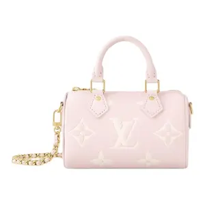 Louis Vuitton Nano Speedy Handbag for Women – Monogram Canvas with Detachable Chain, Calfskin, Crossbody and Shoulder Bag in Pink