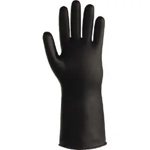 SHOWA Size S (7), 14" Long, 25 mil Thick, Butyl Chemical Resistant Gloves Textured Finish, Rolled Cuff, ANSI Abrasion Level 0, ANSI Cut Level 0, ANSI Puncture Level 0, Black 878R-07