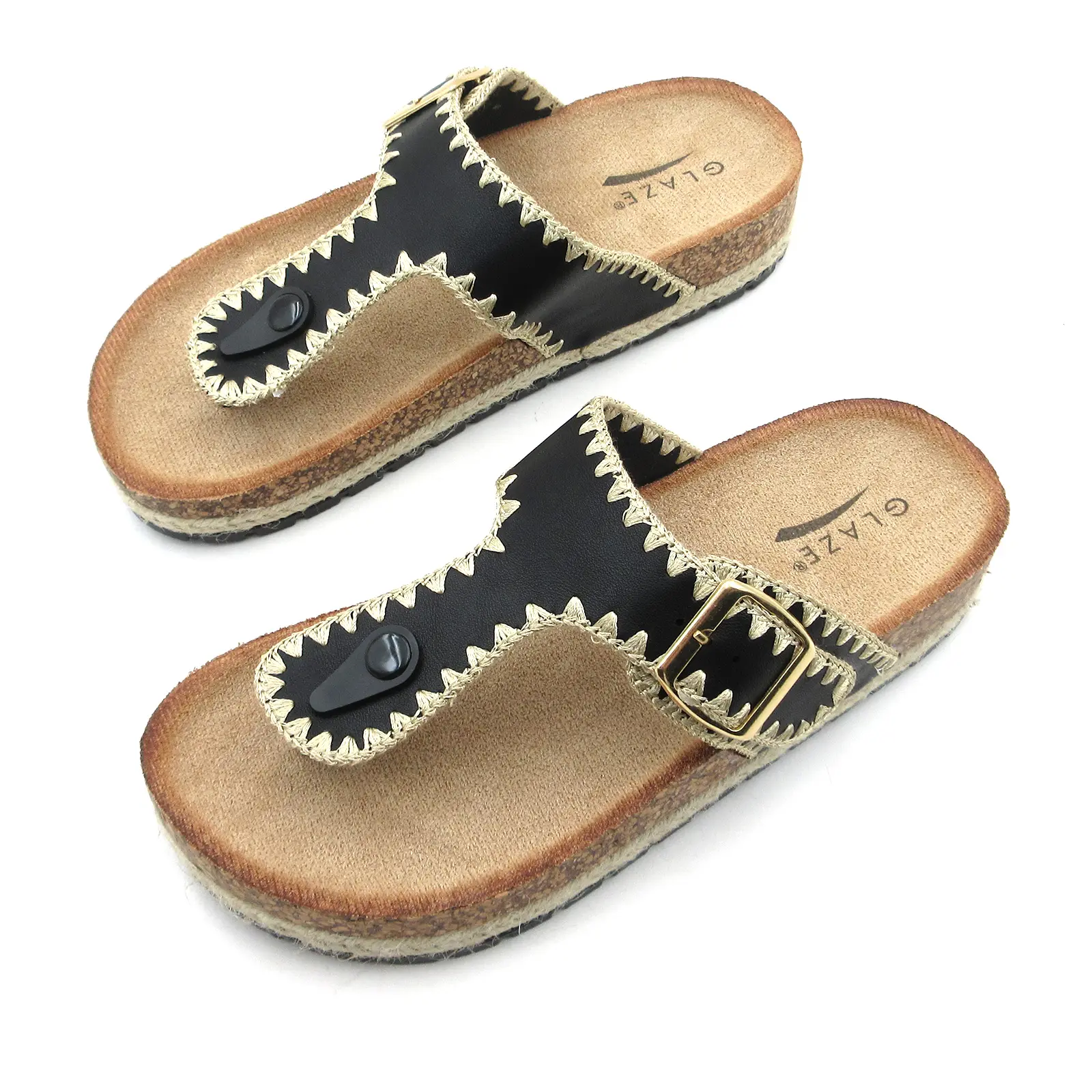 Women's Casual Open-Toe Slide Sandals - Stylish Footwear, Breathable Cork Footbed, Gold Buckle, Non-Slip Thick Rubber Sole, Flexible Latex Insole for All-Day Support, Party, Synthetic, Shopping Trips, Polyurethane, Shoe, Design, Pu Upper