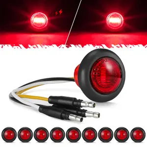 Partsam 10 Pcs 3/4" Red Strobe + Marker Lights - LED Dual Function Trailer Side Clearance Tail Griller Flash Lights 12V Turn Signal Warning Waterproof Light for Trailer Truck Van RV ATV Bus