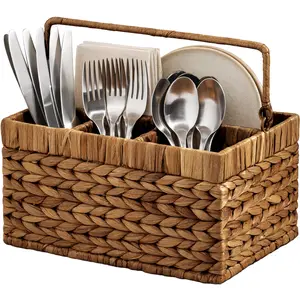 Best Choice Products Utensil Caddy w/Handle,  Woven Wicker Utensil Silverware Flatware Organizer