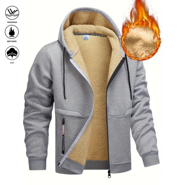 Men's Winter Fleece Hoodie -Thick, warm jacket with adjustable drawstring hood, ribbed cuffs, and zipper front closure; perfect for outdoor hiking, jogging, fishing, gym workouts, or casual wear; fleece lining provides windproof Stylish Long Sleeve Sports