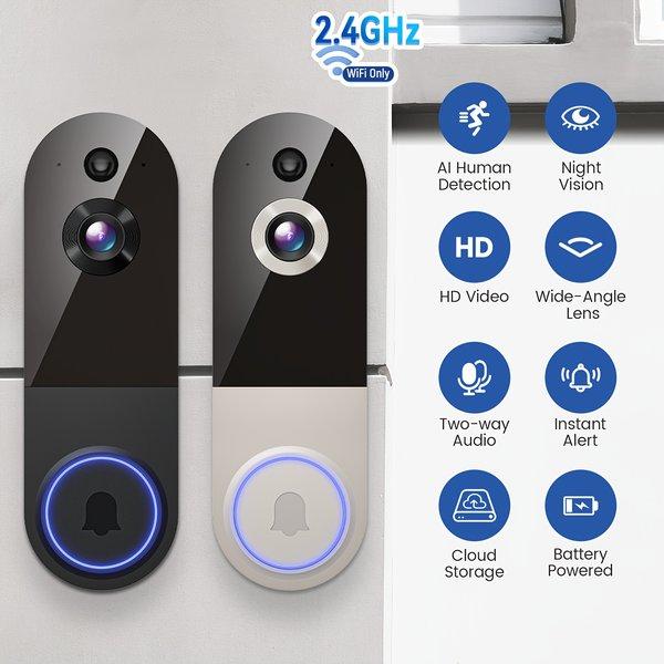 1080P Video Doorbell Camera – Smart Motion Detection, Battery Powered, Night Vision, Two Way Audio, Real Time Monitoring