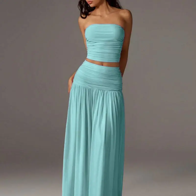 Women's Mesh Solid Color Sleeveless Top and Long Skirt Two-Piece Set, Sleeveless Clothes Set, Elegant Chic Comfortable Outfit for Daily Wear, Perfect Summer Gift, Skirts Set, Matching Skirt Set