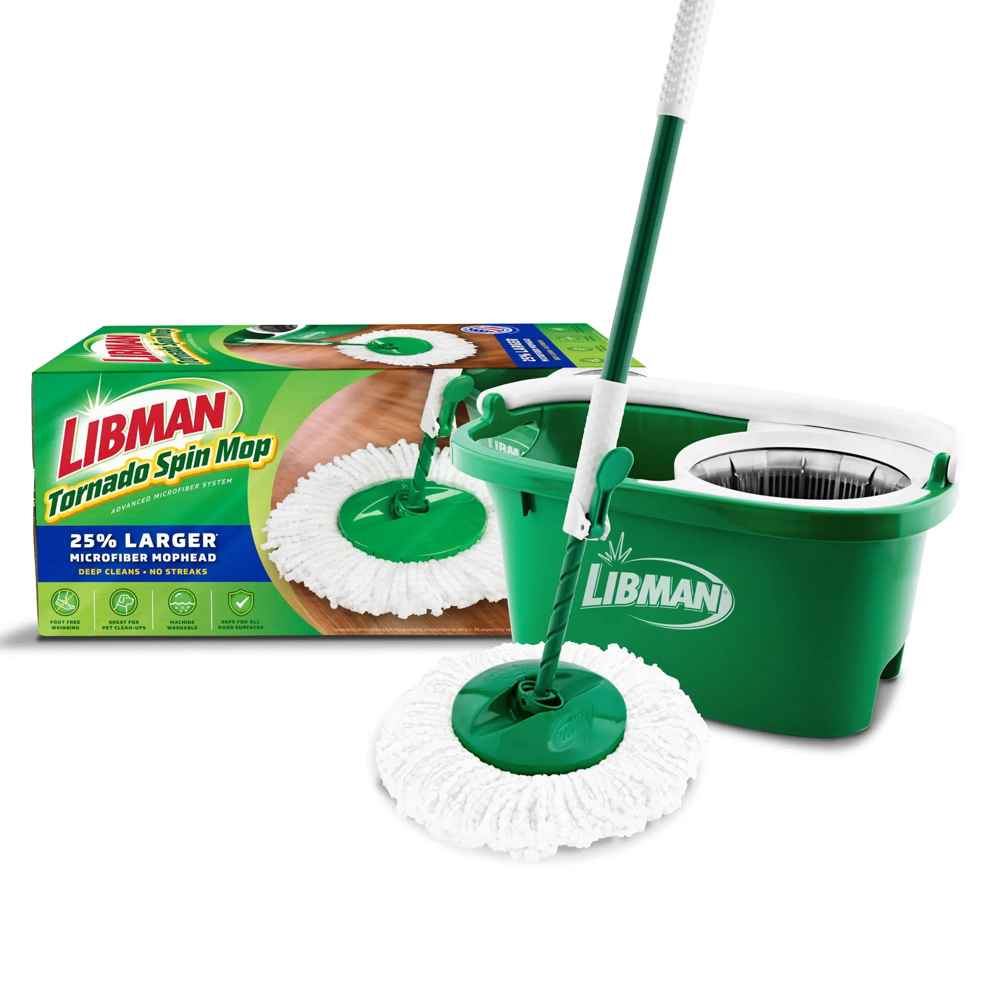 Libman Tornado Spin Mop All-in-One Floor Cleaning Kit with Advanced Microfiber Head