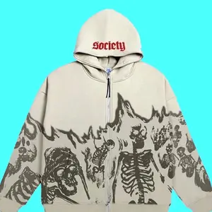 Men Anime Skull Hoodies Women Vintage Gothic Zip Up Long Sleev