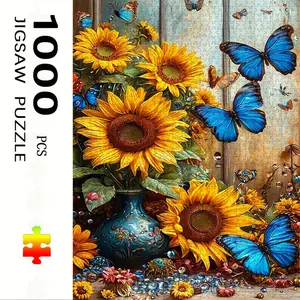 1000 Piece Sunflower & Butterfly Puzzle, Large Adult Family Interactive Toy, DIY Home Decor Brain Challenge, Holiday Scene, Perfect Gift