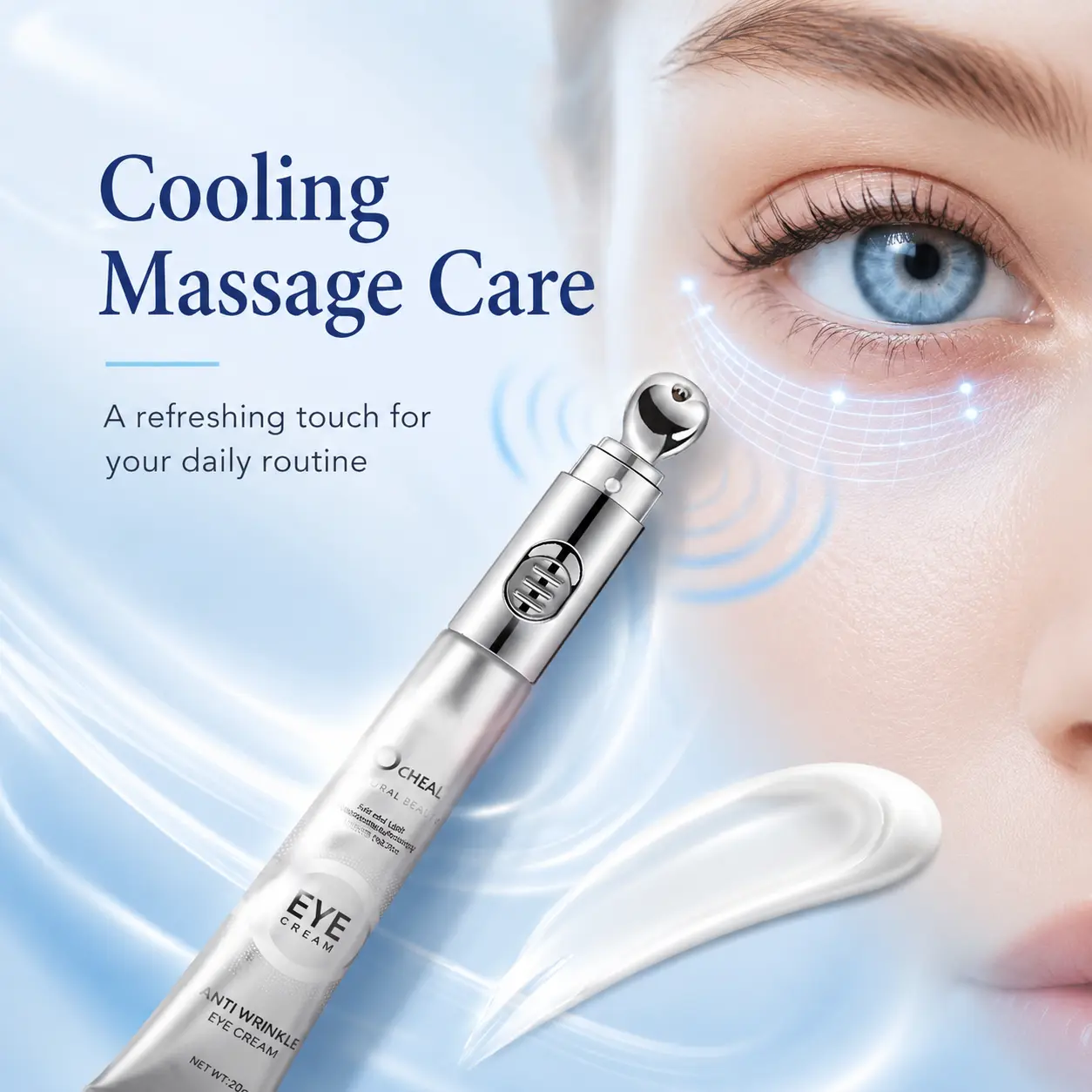 Cooling Eye Cream Applicator with Vibration Massage Tip, Moisturizing Under Eye Cream for Morning & Night Skincare Routine ,vibrating  eye  cream tightening