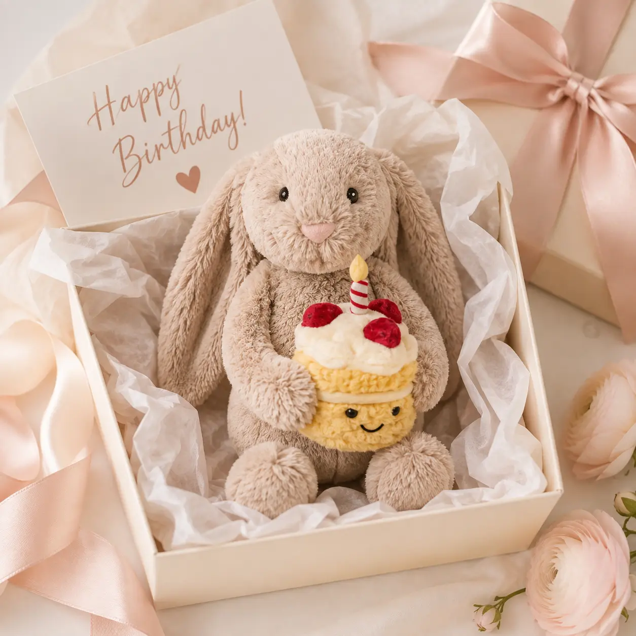 Jellycat Bunny Holding Birthday Cake Plush – Cute Soft Stuffed Rabbit, Birthday Gift for Kids, Girls & Plush Lovers