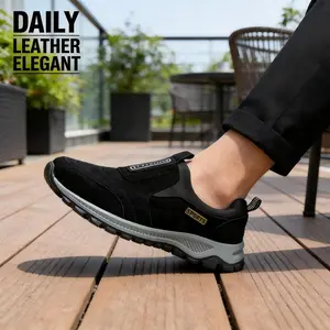 Men's Slip-On Outdoor Hiking Boots - Secure Fitting Round Toe Breathable Upper Thick Cushioned Sole Walking Shoes