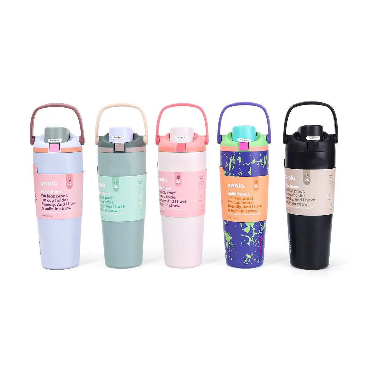 Owala High-Value 30 oz Stainless Steel Thermos Cup Portable Large Capacity Coffee Cup with Built-in Straw & Colorful Design for On-the-Go Use Insulated Leakproof Drinkware