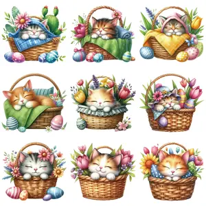 9-Piece DTF Transfer Stickers Set, DIY Fashion Cartoon Animal Design, Heat-Resistant Fabric Patch, Ideal for Clothing & Accessories