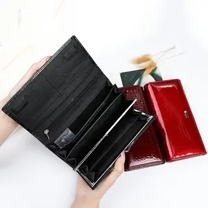 【Magnetic Safety】Women's Genuine Leather Leather Wallet - Long Stylish Crocodile Clutch Bag with Magnetic Closure, Multiple Card Slots and Red/Burgundy/Black ID Holder, Accessories For Women, Wallets For Women