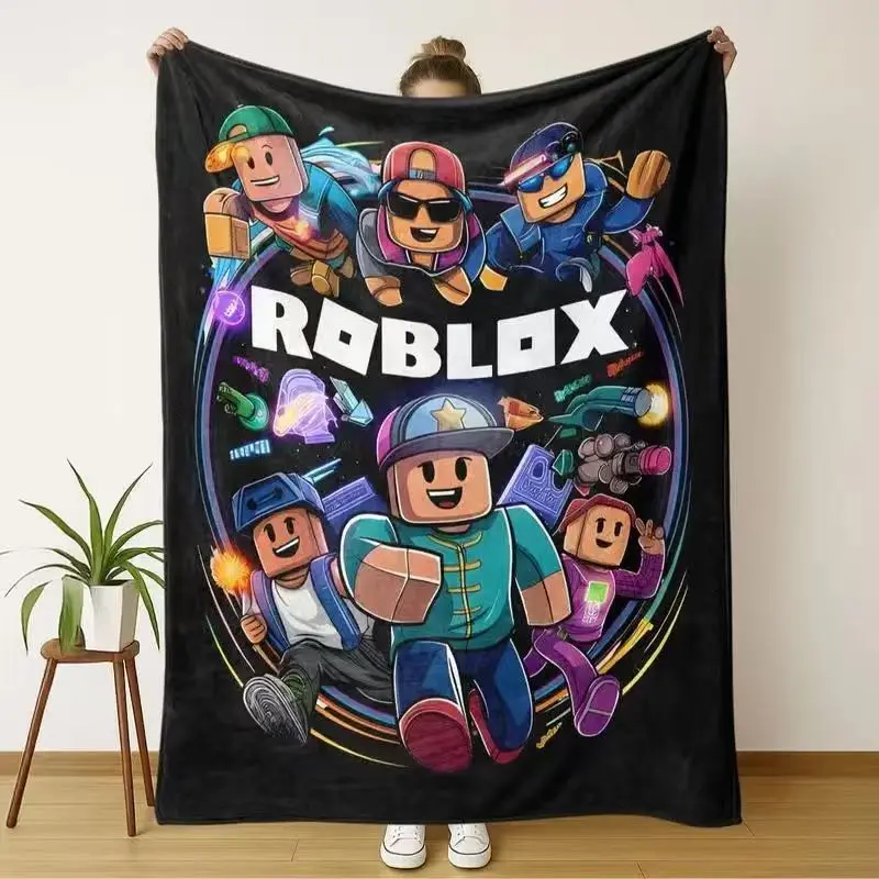 Roblox Cool Character Print Flannel Blanket Soft Comfortable Throw for Home Decor Perfect Gift for All Seasons Stylish Bedding Accessory Warm Nap Blanket Cozy Flannel Sofa Blanket sizes 60*80,30*40(baby ),40*50(kids),50*60 Flannel material