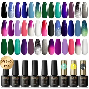 ROSALIND Mini 23Pcs Gel Nail Polish Set 6 Bottle Dynamic Temperature Change Special Colors with Base Top Coat Functional Gels Set Need Uv Lamp to Cure for Nail Art Diy Design