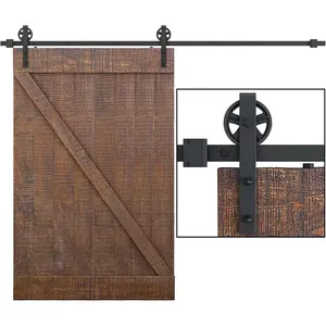 9  Heavy Duty Sliding Barn Door Hardware Kit, 4FT - 16FT, Black, Smoothly and Quietly, Simple and Easy to Install, Fit 54" Wide Panel (Industrial Bigwheel Hangers)