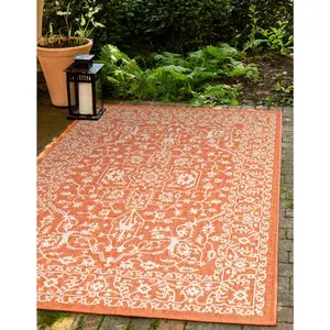 Terracotta Outdoor Botanical Rug