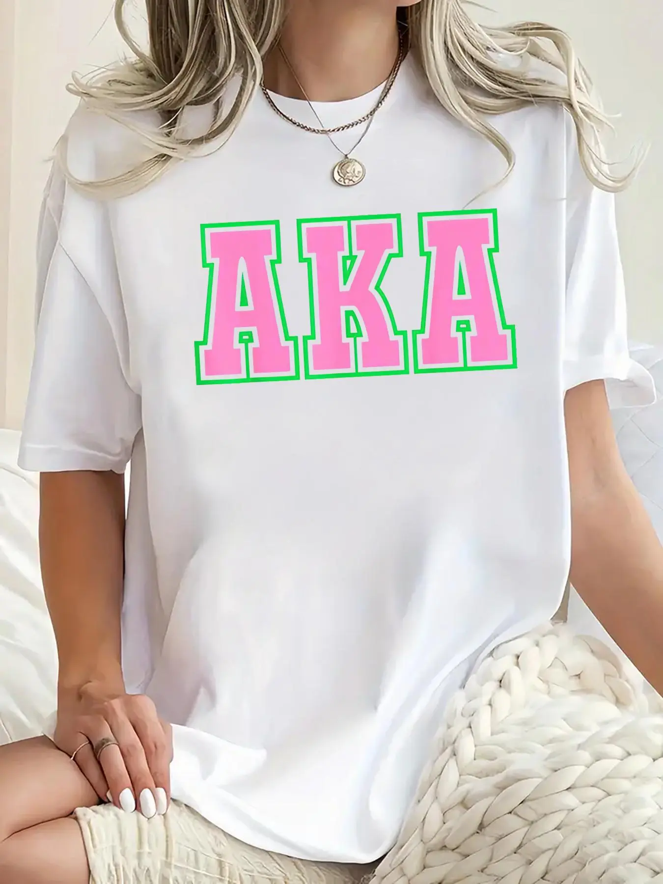 Women's Aka Graphic 100% Cotton T-Shirt - Casual Short-Sleeve Round Neck Loose-Fit Top for Work, Daily Wear, Tshirt, Style, All Seasons, Clothes, Do Not Bleach, Super Soft, Chic, Jackets, Machine Wash, Party, Shortsleeve, Graphic Print, Super Soft Wash
