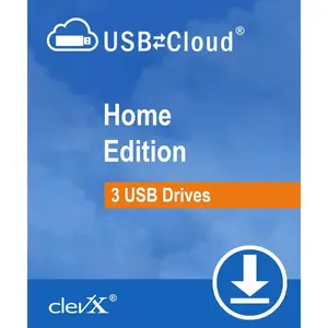 ClevX USBtoCloud - Home - Automatic Cloud Backup for portable drives - 1 year, up to 3 portable USB Flash drives or external HDD/SSD devices