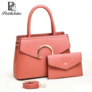 Port&Lotus Light Luxury Two-Piece Handbag Set, Large Capacity Crossbody Bag for Women with Vintage Metal Ring Accent