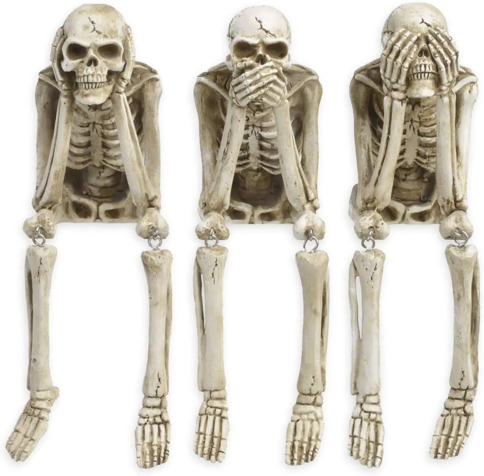 Gothic Decorative Figurine Set - Realistic Skeleton Skull Ornament, Day of the Dead Home Shelf Decor, Collectible Statue Gift, 2.3L x 4W x 4.3H in